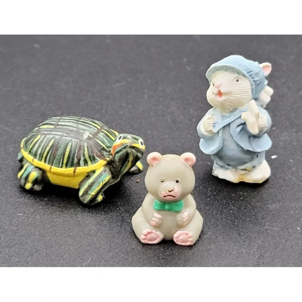 Miniature Animal Figurine Lot Cottagecore Turtle Bunny Bear 1